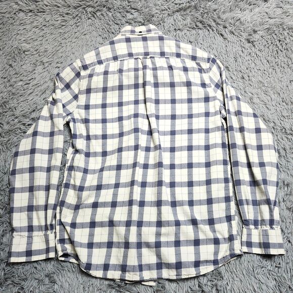 LL‎ Bean Flannel Shirt Mens Small White Blue Slightly Fitted Plaid Long Sleeve - Picture 2 of 9